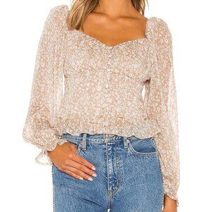 REVOLVE ASTR The Label Concord Top Taupe Blue Ditsy Floral Sheer Blouse S